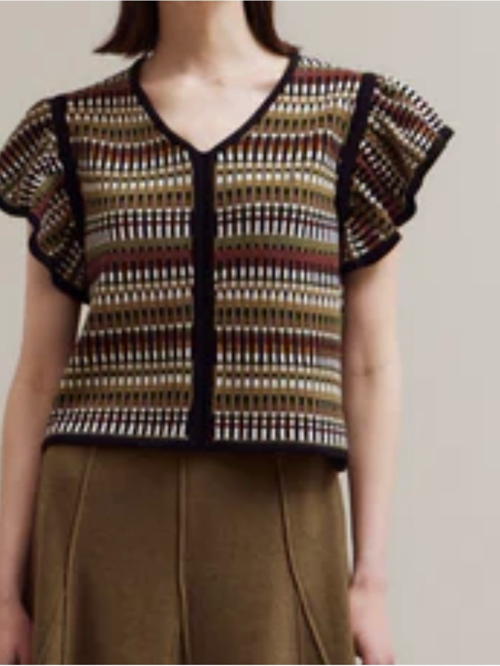 Women’s Multicolor Patterned Knit Top - Olive / Black
